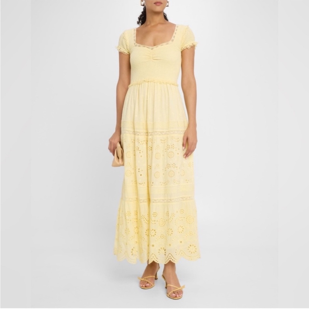 LoveShackFancy Bisolet Embroidered Maxi Dress in Citron size small